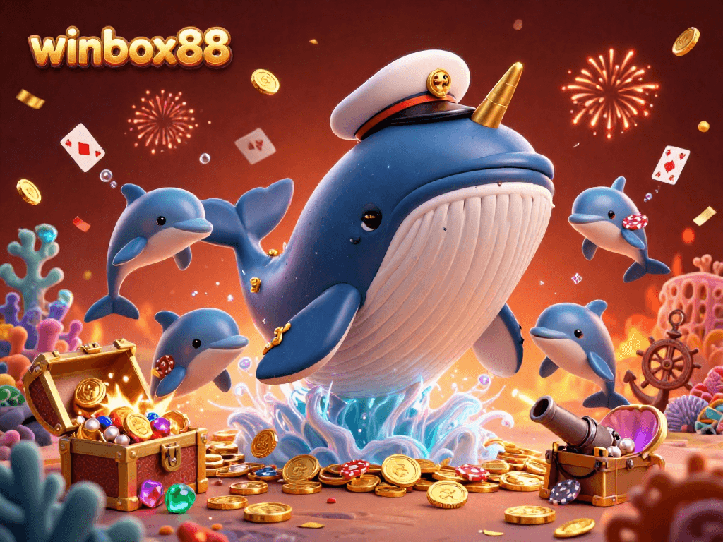 Experience an exciting winbox88 gaming adventure with vibrant marine characters and casino elements all around.