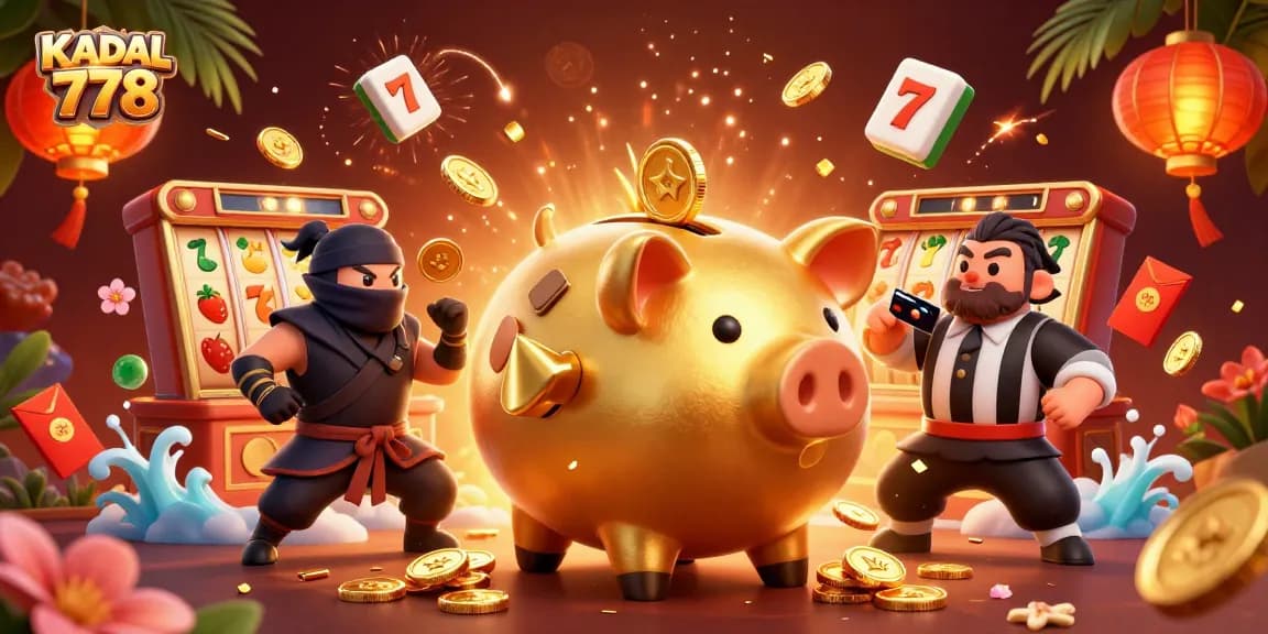 KADAL 778 brings players thrilling slot action with a sumo wrestler and ninja battling amidst gold coins and lucky symbols.