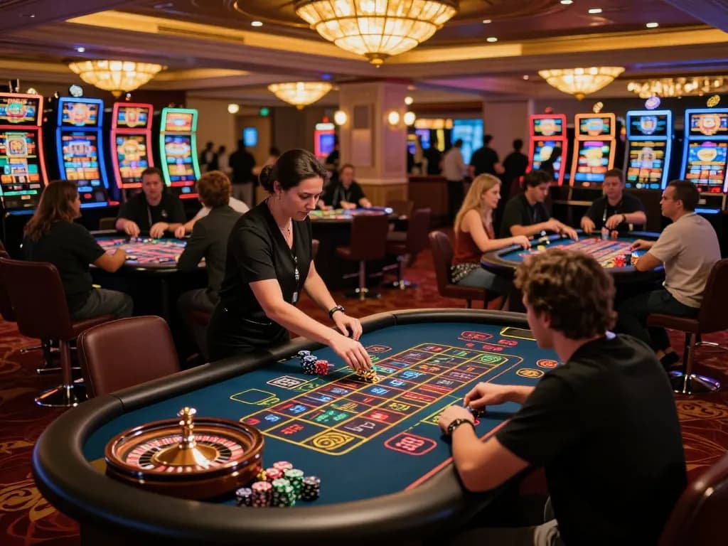 Players engaging in energetic roulette gameplay in a vibrant casino, embodying thabet excitement.