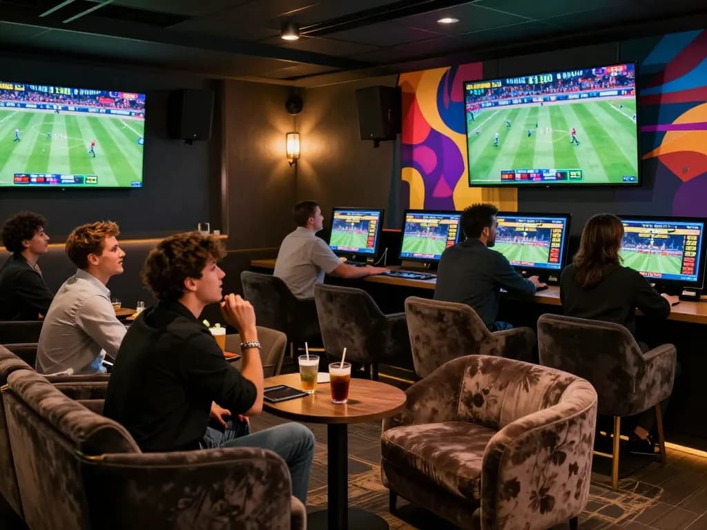 Placing strategic bets on 33win in an exciting sports betting lounge.