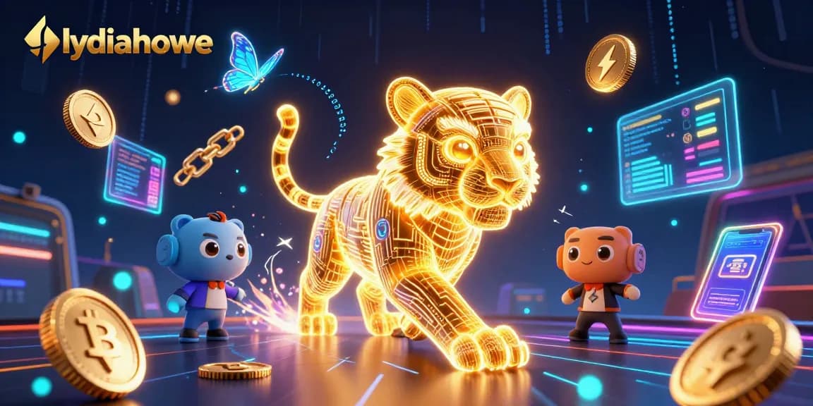 Lydiahowe illuminates a vibrant casino scene with a golden tiger and digital currency elements.