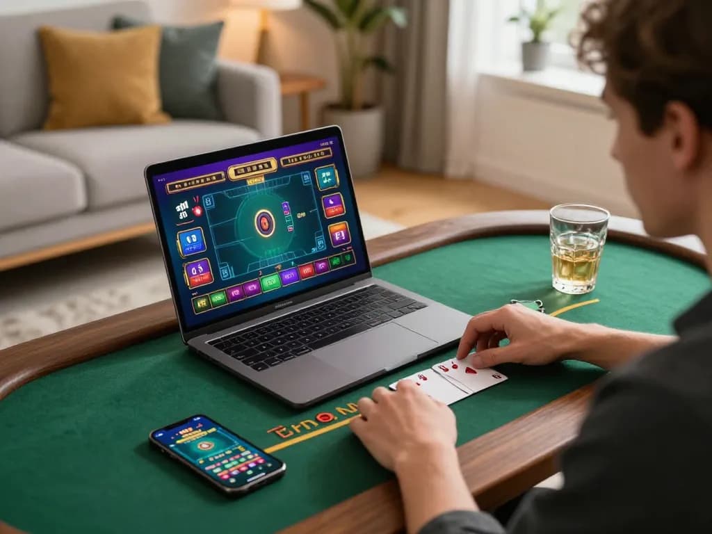 Engaged player using DN88 for live dealer blackjack with an inviting home setup