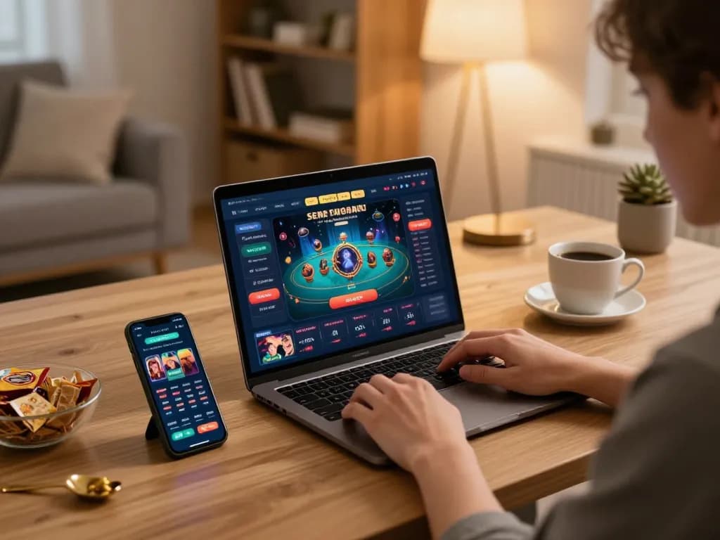 Player enjoying strategic online gaming with sky88c interface displayed on laptop