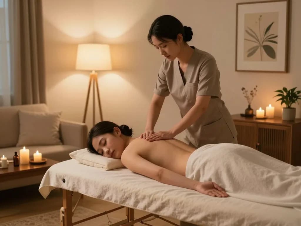 Relaxing home massage environment for .출장마사지 therapy session with soothing atmosphere