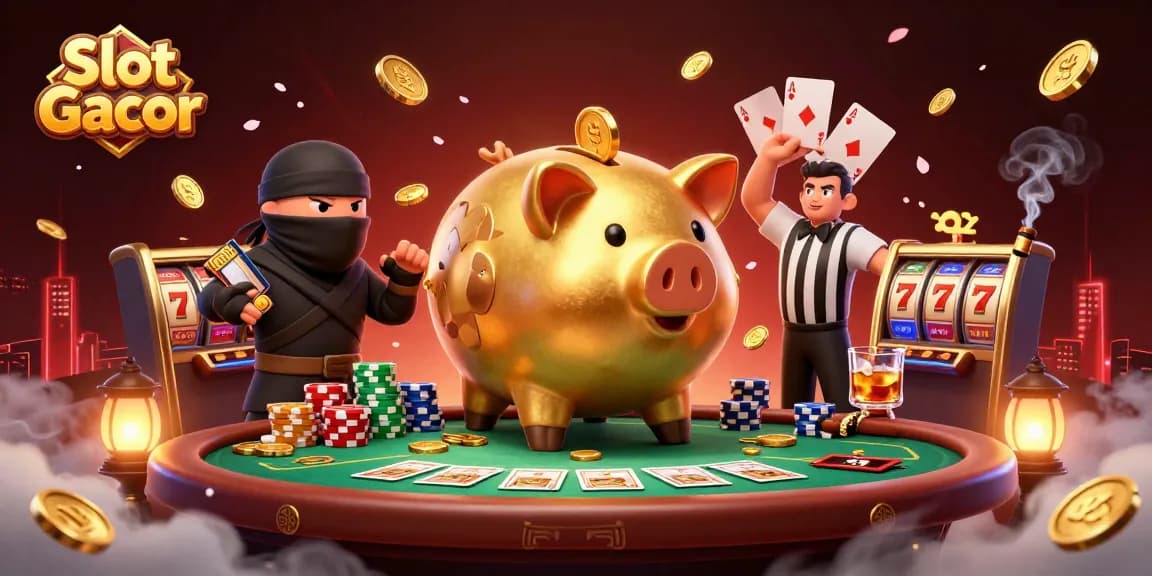 Winning big in Slot Gacor with vibrant casino elements and exciting characters.