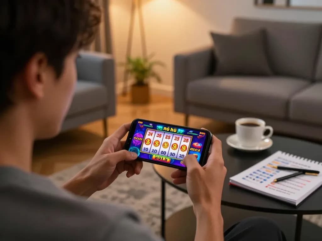 Nổ hũ đổi thưởng action on a smartphone, showcasing vibrant graphics and jackpot excitement