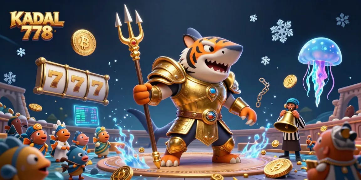 KADAL 778 brings excitement to life with a dynamic underwater casino scene featuring a golden gladiator shark.