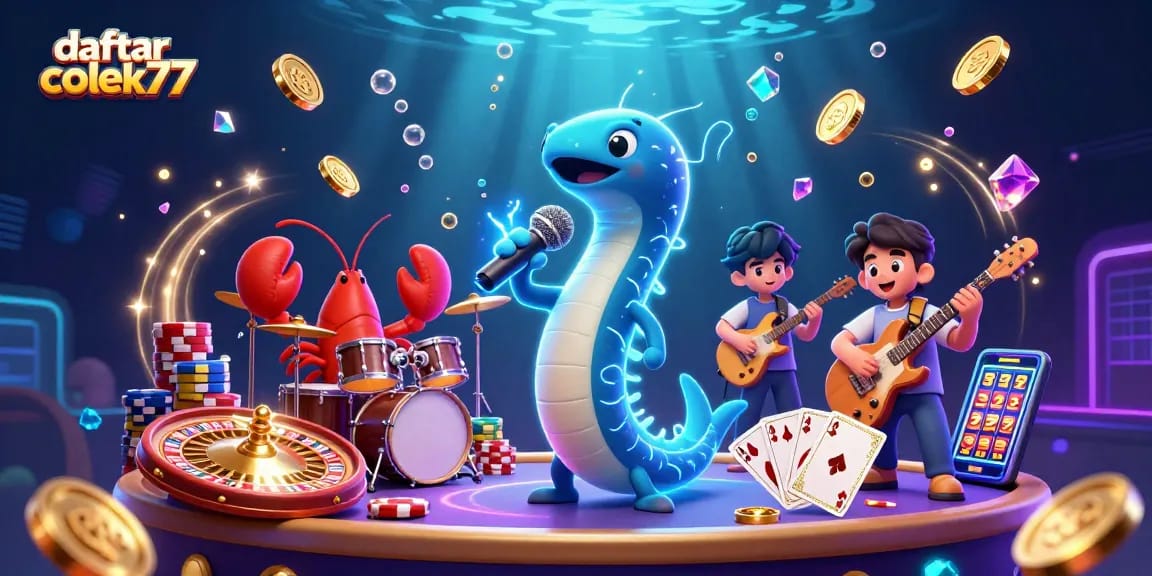 Experience the thrill of daftar colek77 with an electrifying casino scene featuring an eel DJ and vibrant rewards.