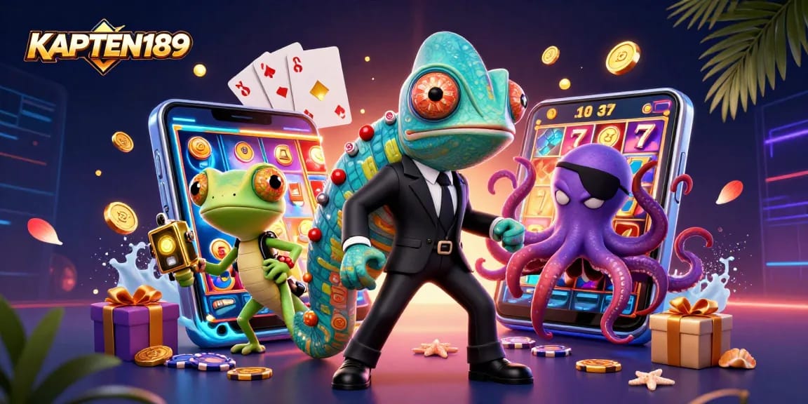KAPTEN189 memainkan slot online dengan chameleon rahasia dan teman gecko, penuh aksi dan hadiah.