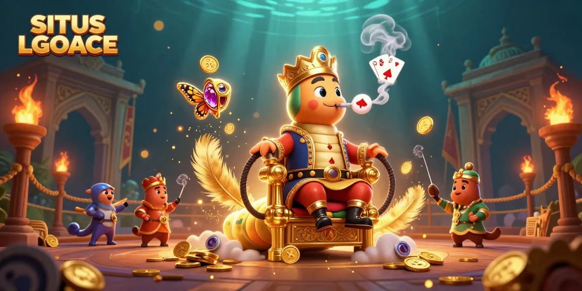 Engage with SITUS LGOACE through vibrant casino scenes filled with characters and gambling symbols.