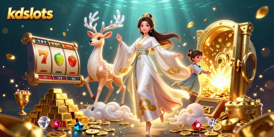 Experience kdslots with an engaging illustration of immersive slot gaming elements and dynamic characters.