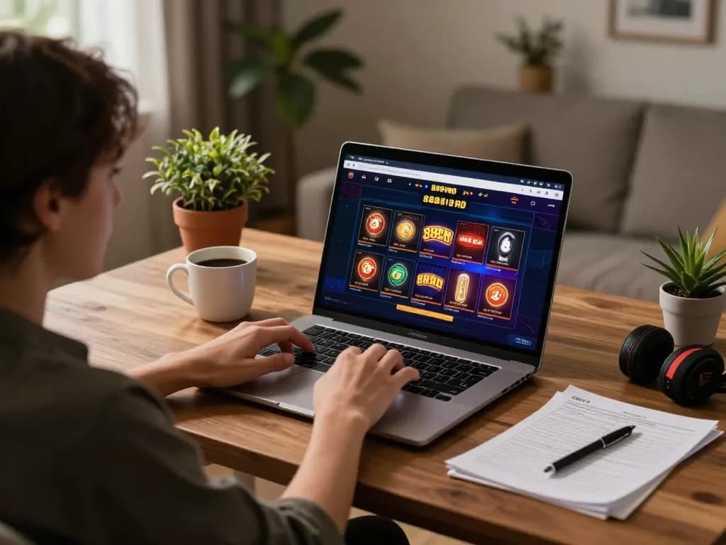Engaging in strategic online gaming on 888vnd platform from a cozy home office.