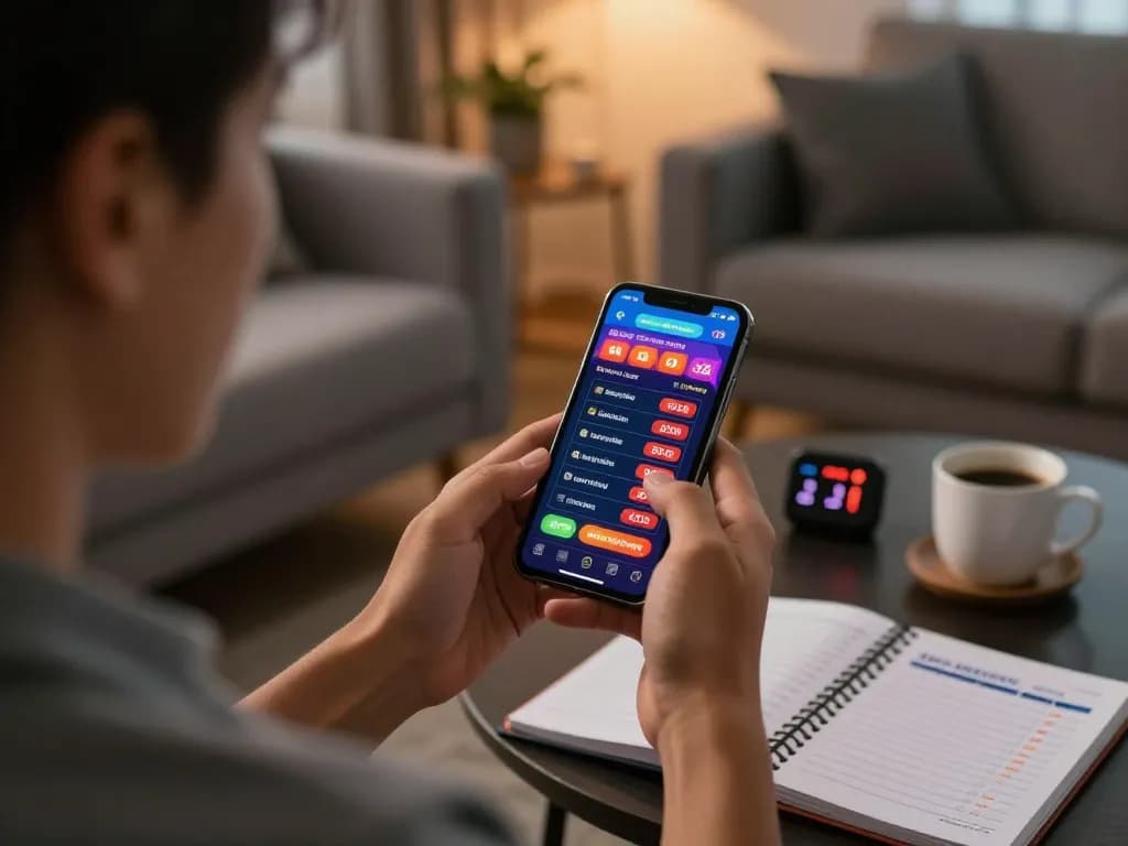 Engaging with the best widget store while placing bets on a smartphone in a cozy living room.