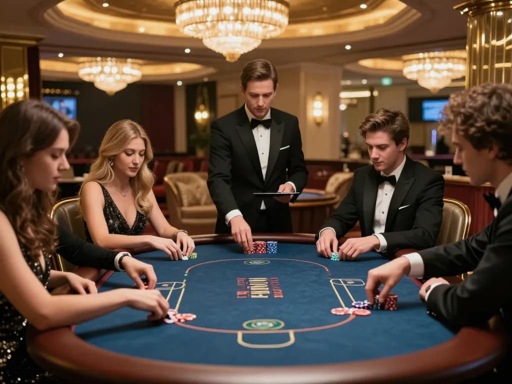 Players engage in intense poker at XN88's exclusive gaming table in a luxurious setting