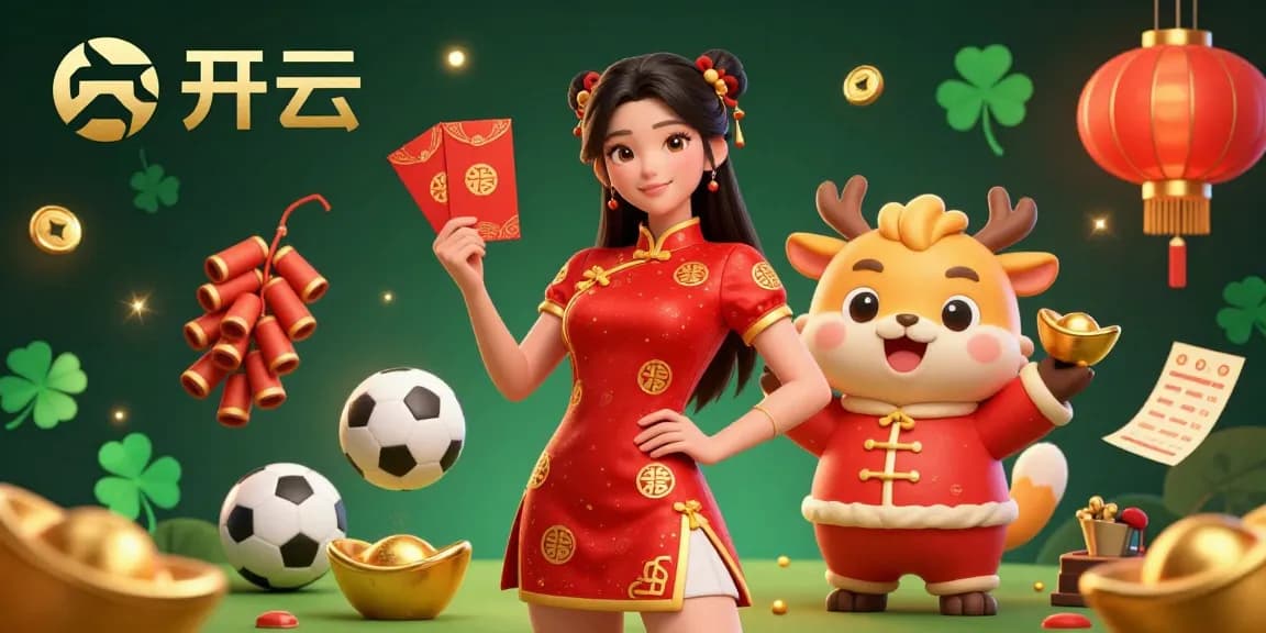 与开云一起参与激动人心的体育博彩,展现生动的春节元素、运动球和节日象征。