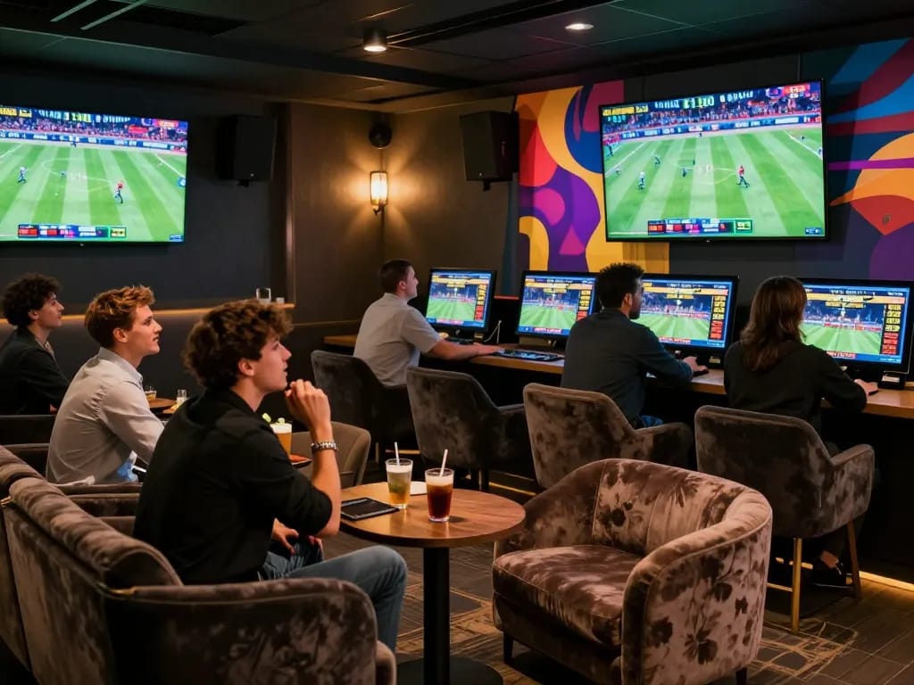 Placing strategic bets on 33win in an exciting sports betting lounge.