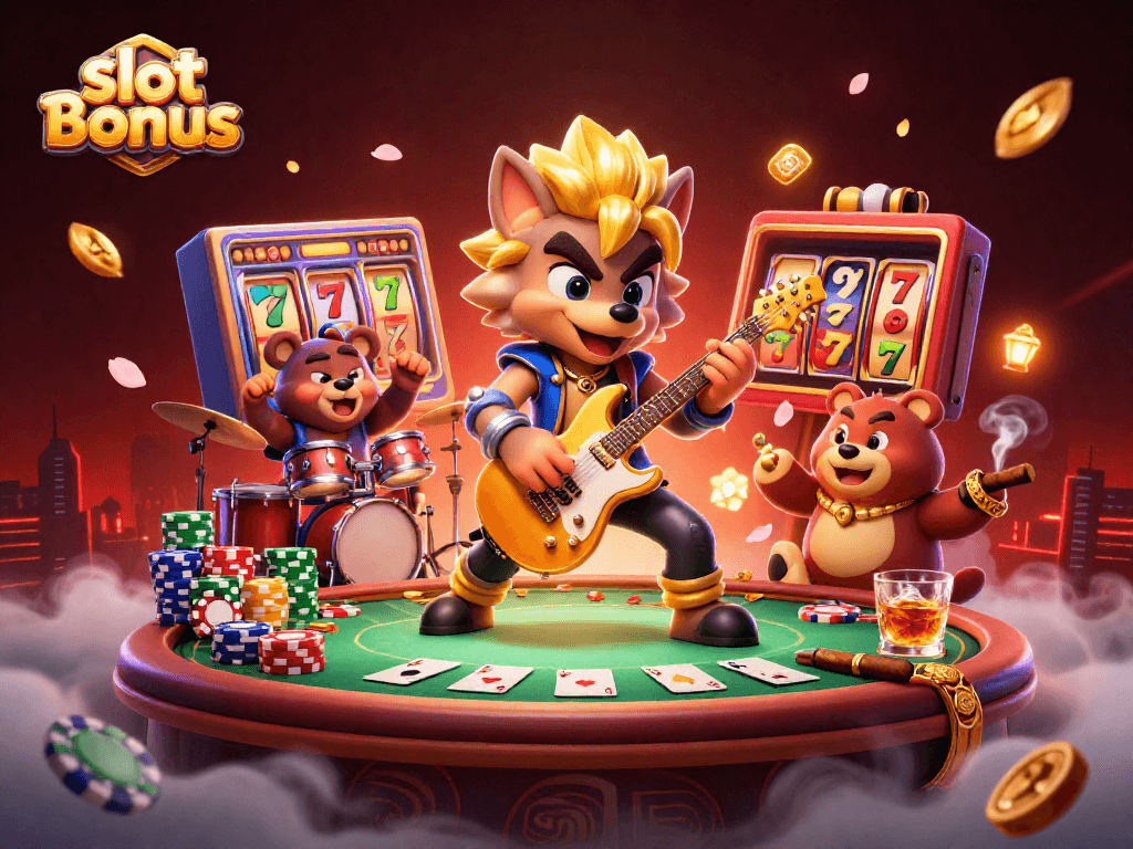 Experience the thrill of slot bonuses with a vibrant casino scene full of engaging characters.