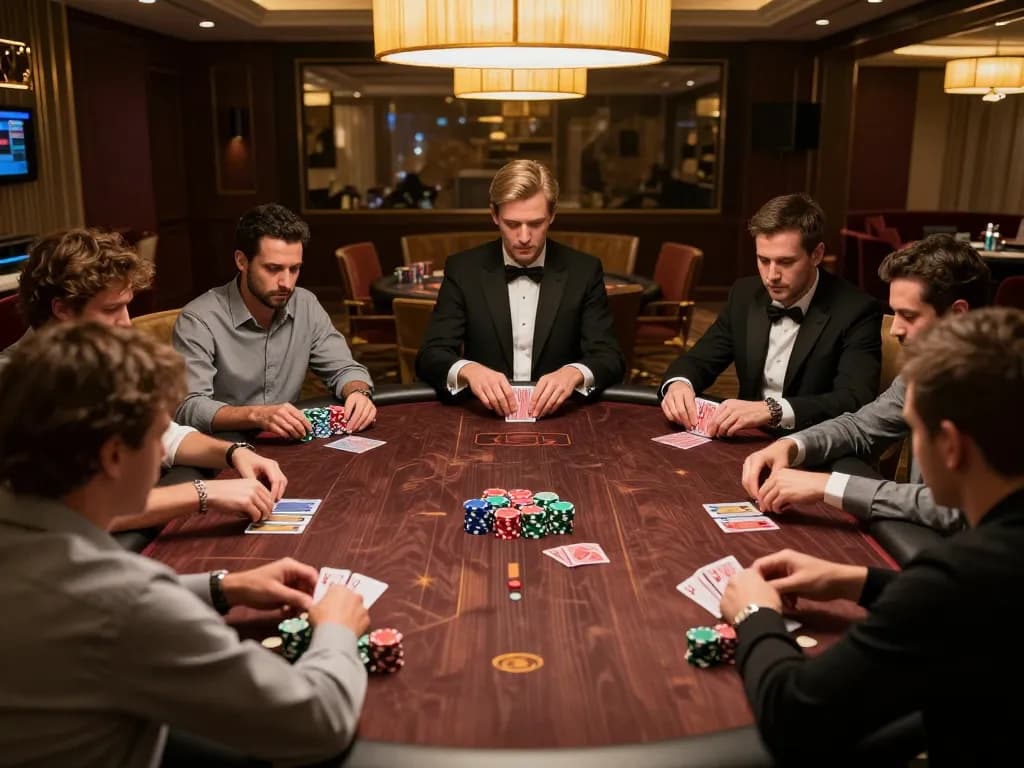 Players engaging in a strategic poker game at pajaktoto, showcasing colorful chips and high stakes.