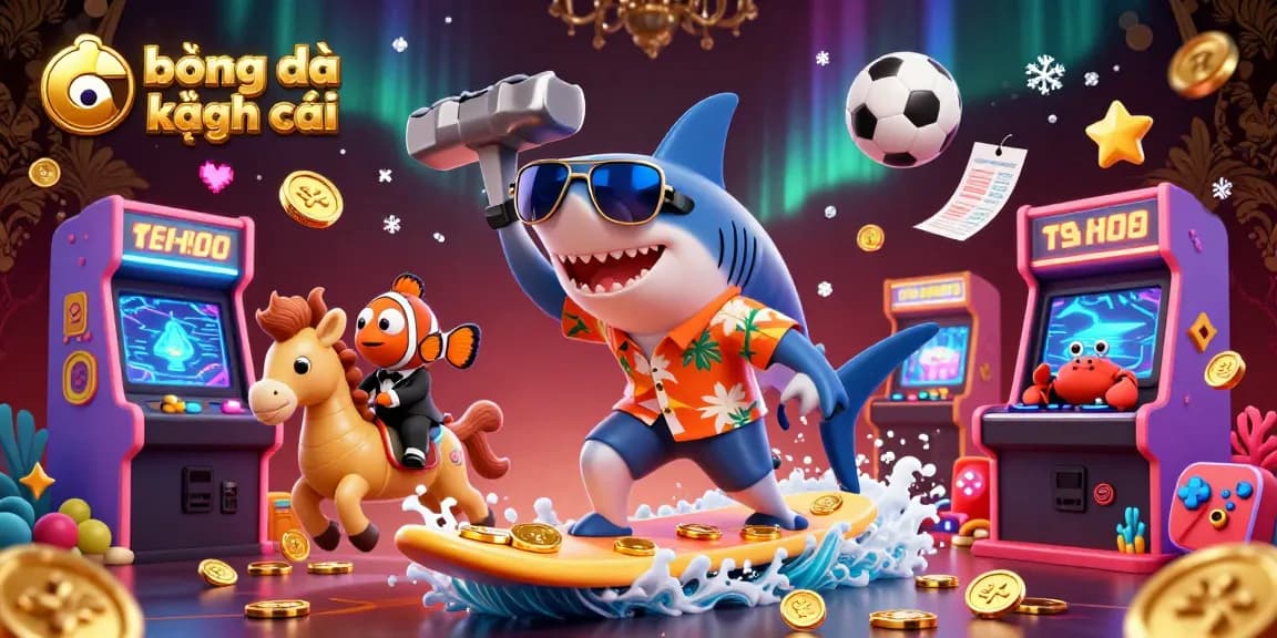 Engage in thrilling bóng đá kèo nhà cái action with a vibrant scene of animated characters and casino elements.