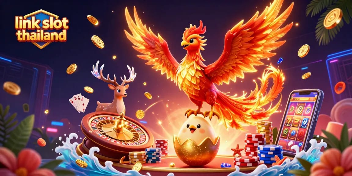 Experience the thrill of winning with link slot thailand, featuring vibrant casino characters and gold coins.