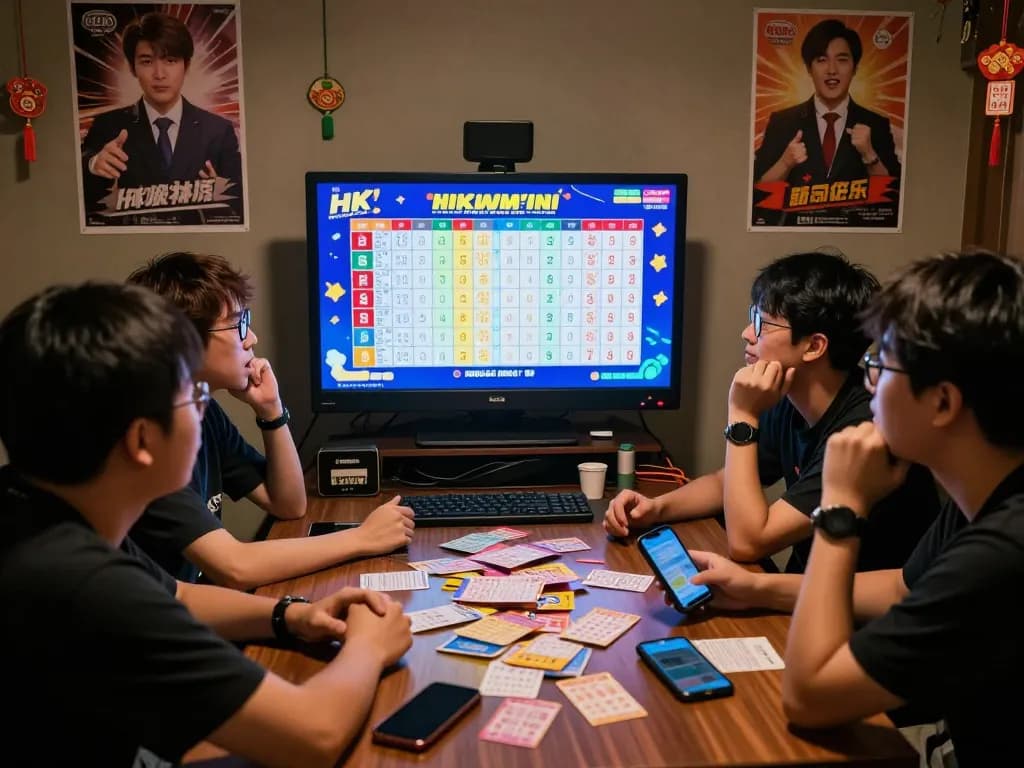 Players watching the latest HK Malam Ini lottery results with excitement in a cozy gaming room.