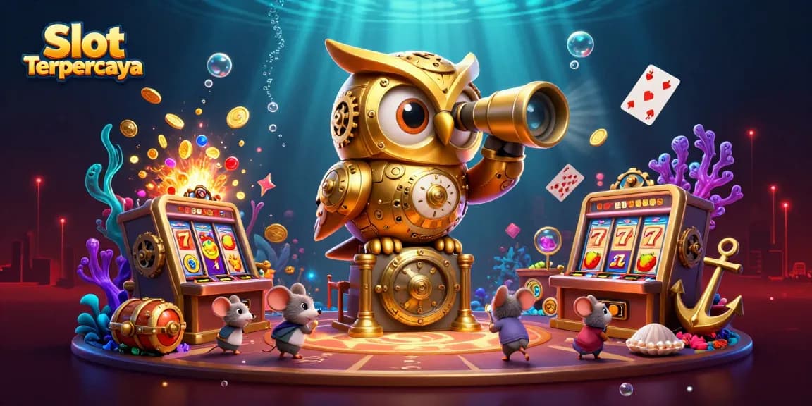 Experience the thrill of Slot Terpercaya with vibrant casino elements and animated characters.