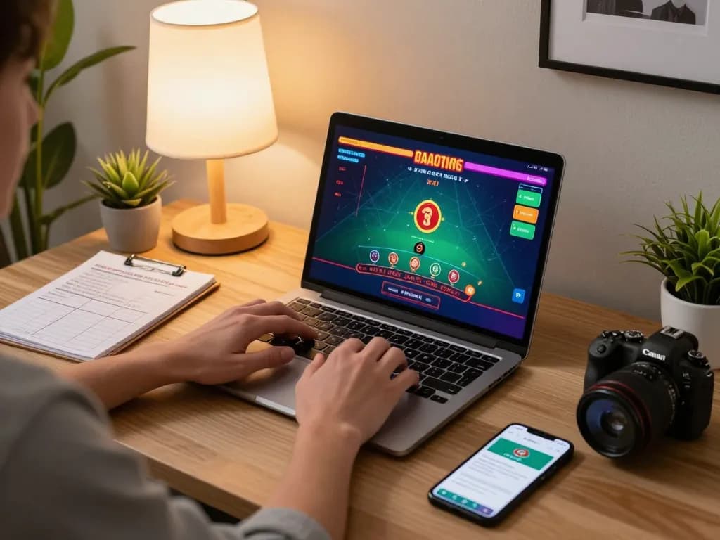Player engaging in fabet online casino gameplay at home, showcasing strategic betting and cozy environment.