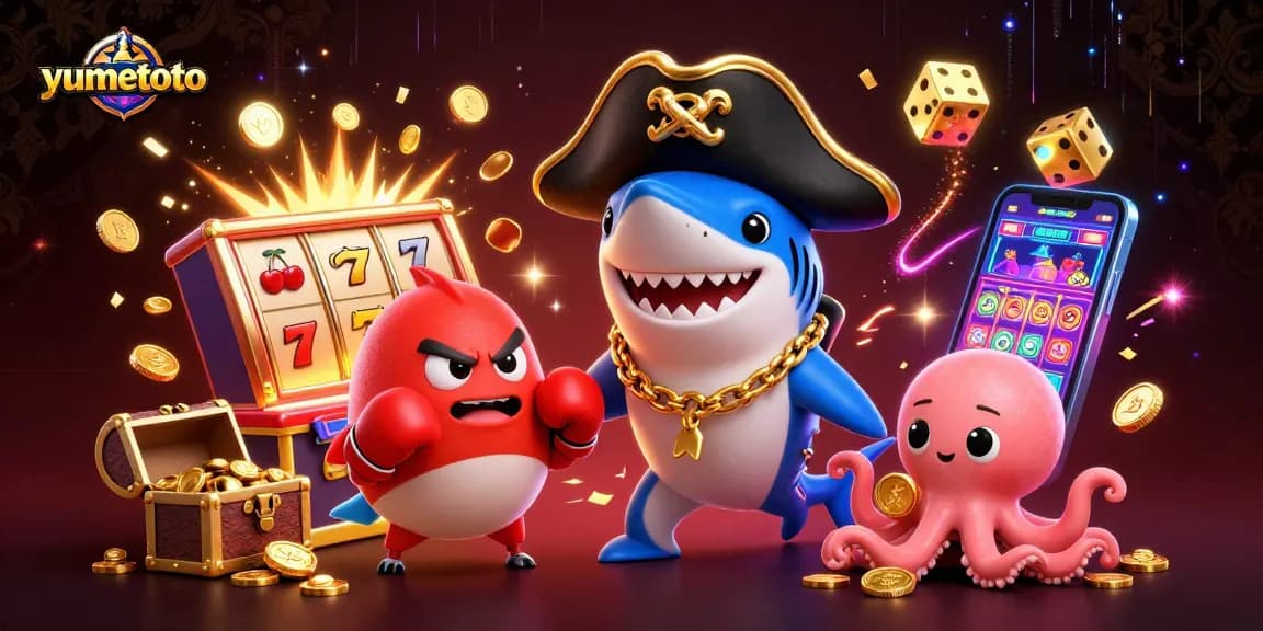Experience thrilling wins with yumetoto's dynamic slot machine scene featuring vibrant characters and games.