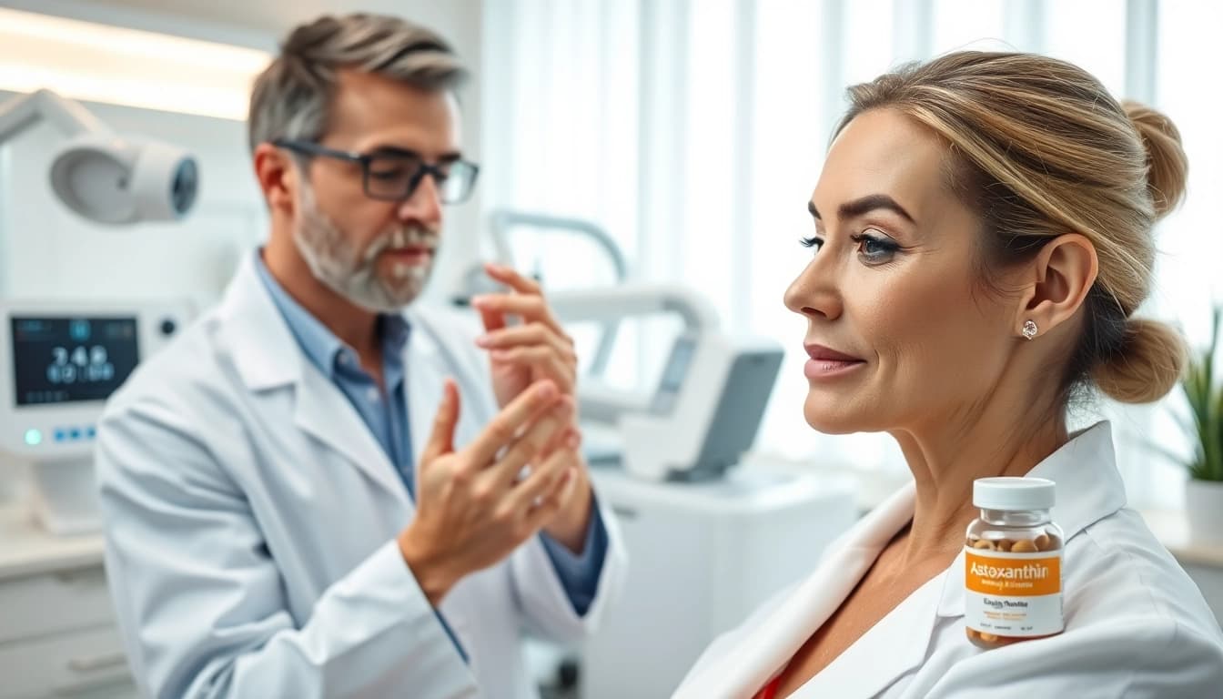 Assessing astaxanthin for wrinkles in a professional skincare environment showcasing treatment.