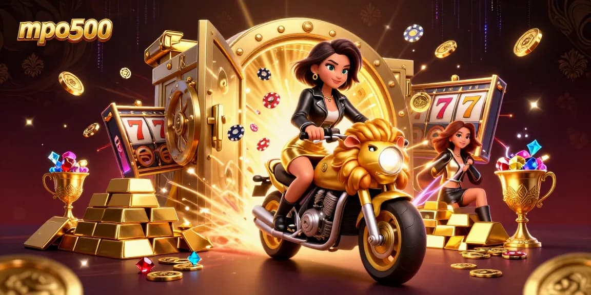Experience the excitement of mpo500 with a glamorous character amidst dazzling casino treasures.