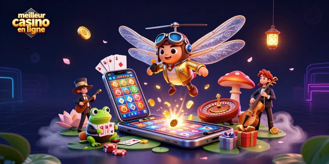 Amusez-vous dans le meilleur casino en ligne avec un pilote de libellule et un croupier grenouille.