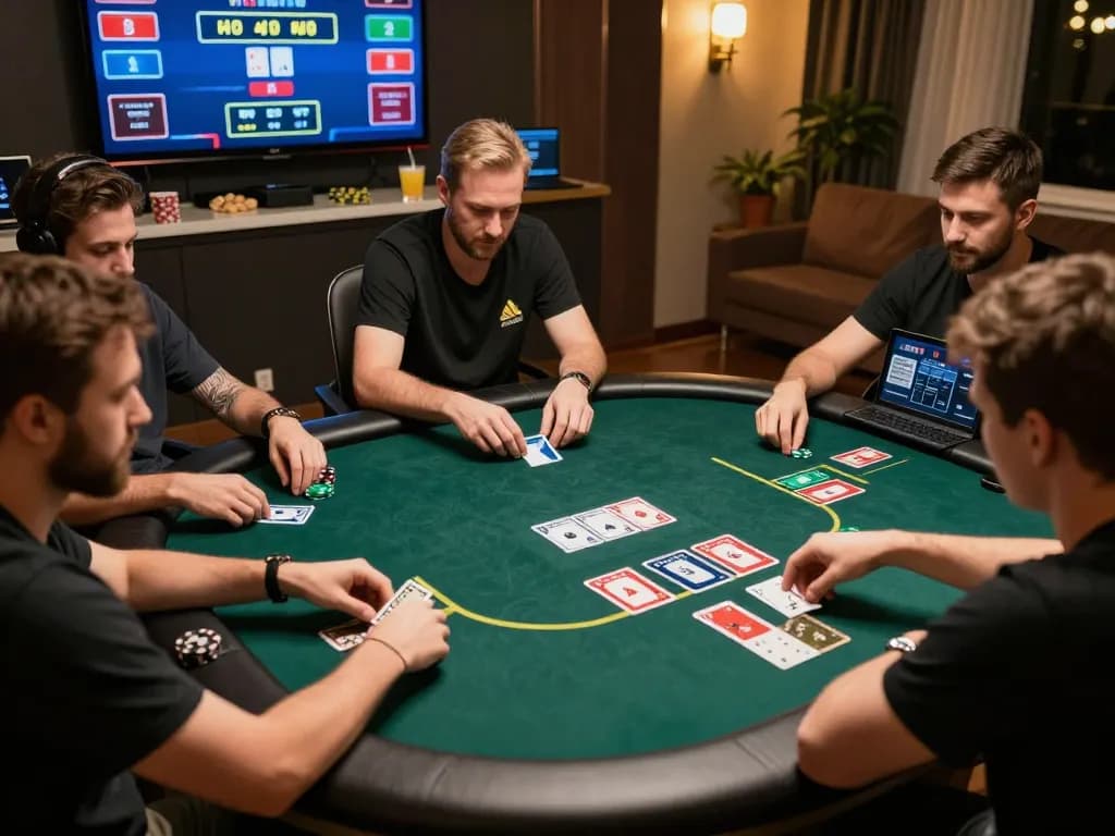 Players enjoying an online poker game on lc88 com, showcasing intense strategy and engagement.