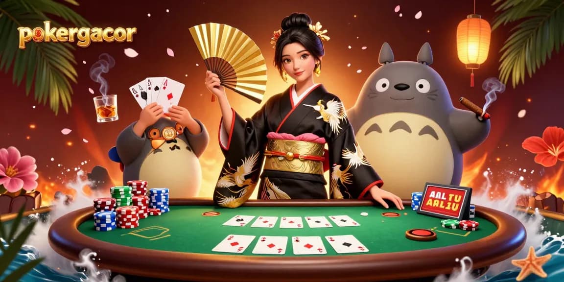 Engage with pokergacor at this vivid 3D casino scene showcasing poker excitement and elegance.
