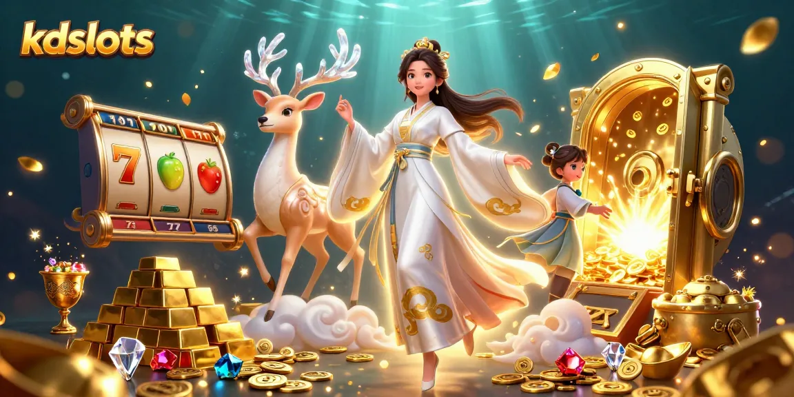 Experience kdslots with an engaging illustration of immersive slot gaming elements and dynamic characters.