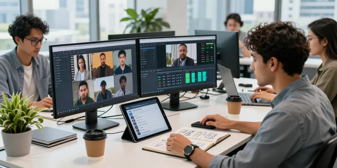 Detect AI image in a vibrant digital moderation workspace, showcasing collaboration and technology.