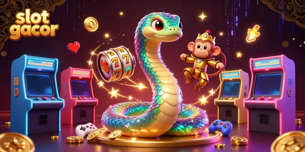 Experience slot gacor excitement with vibrant characters and lively game elements in this stunning 3D illustration.