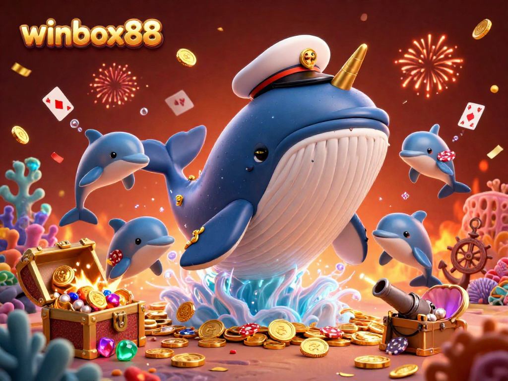 Experience an exciting winbox88 gaming adventure with vibrant marine characters and casino elements all around.