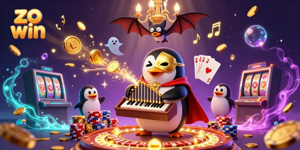 Experience the thrill of zo win with a vibrant 3D digital casino scene filled with golden rewards and game elements.