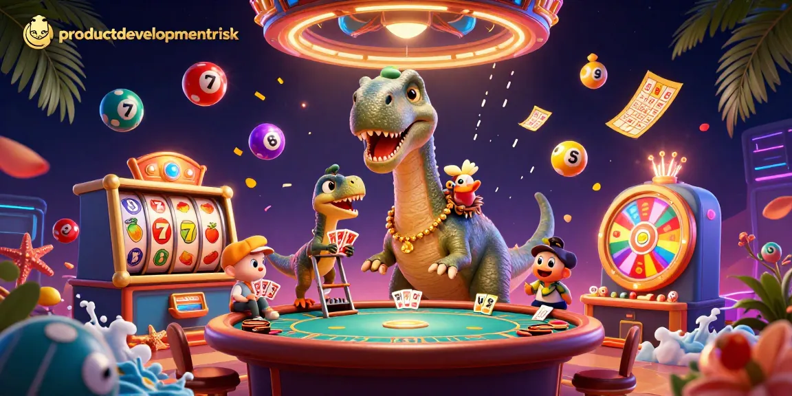 Spin, win, and play at productdevelopmentrisk with vibrant 3D characters in a lively casino setting.