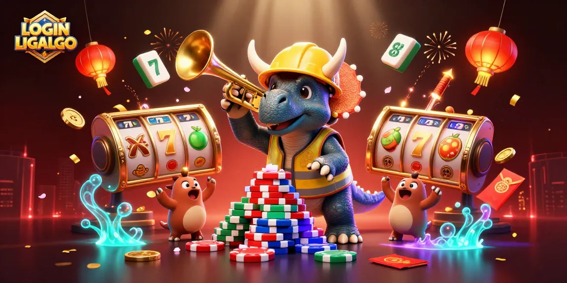 Experience LOGIN LIGALGO with dynamic poker chip building and festive gambling elements.