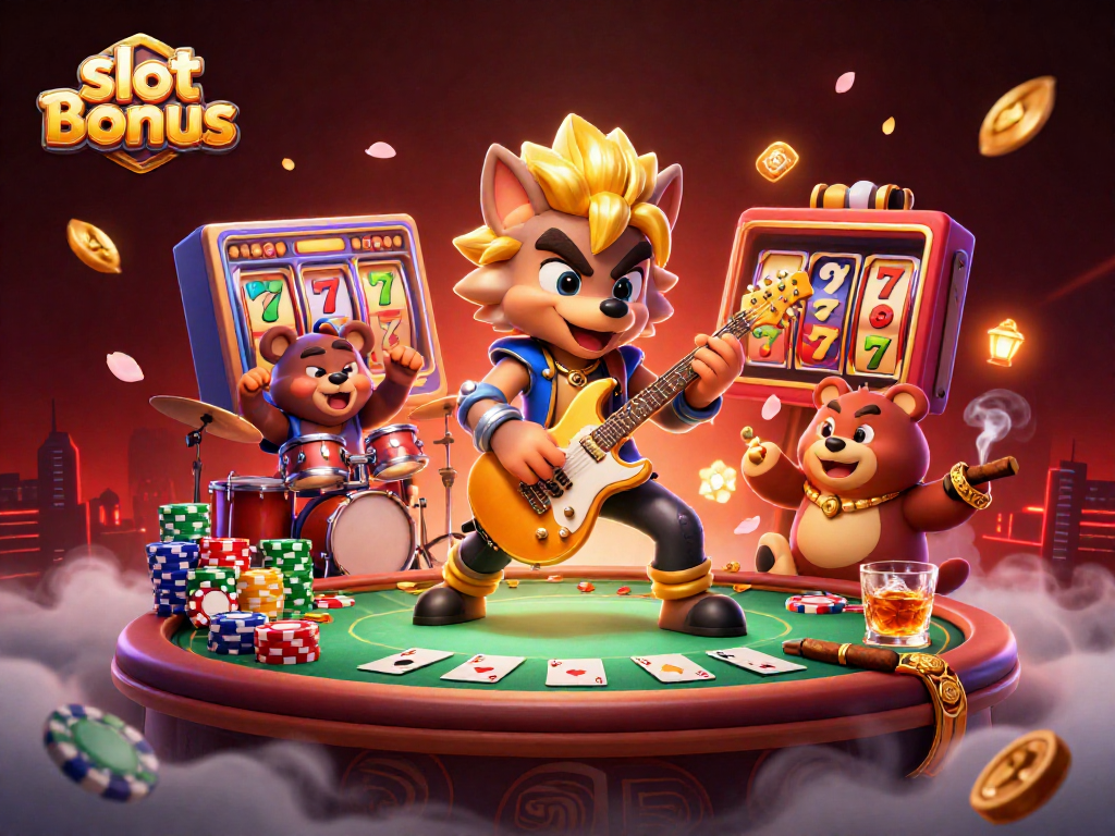 Experience the thrill of slot bonuses with a vibrant casino scene full of engaging characters.