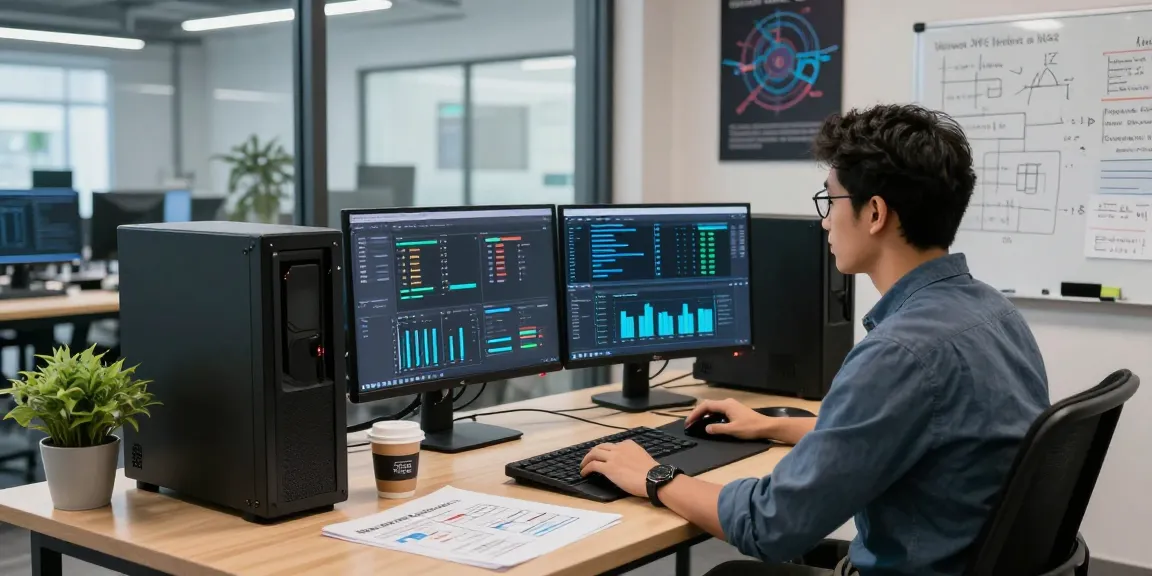IT professional analyzing performance metrics of Servidores VPS Windows en México in a modern tech workspace