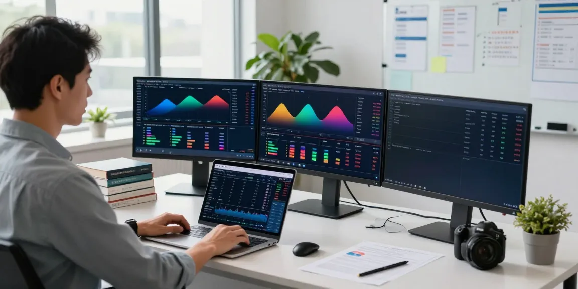 Trader analyzing multiple charts on TradingView in a modern office.