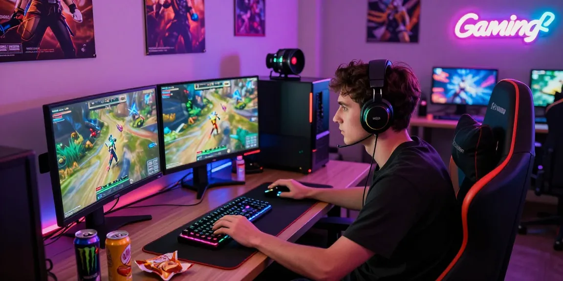 Gamer immersed in online adventures at rokok88 setup with vibrant LED lights.