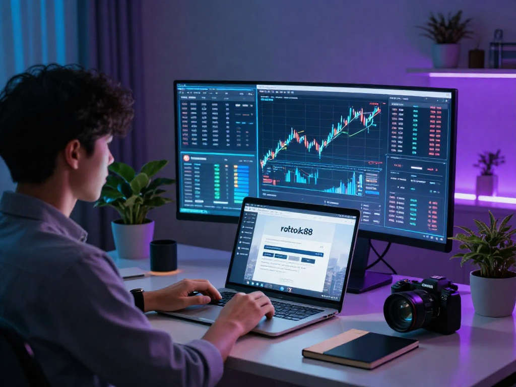 Explore rokok88 login on a futuristic digital workspace with virtual property displays and innovative technology.