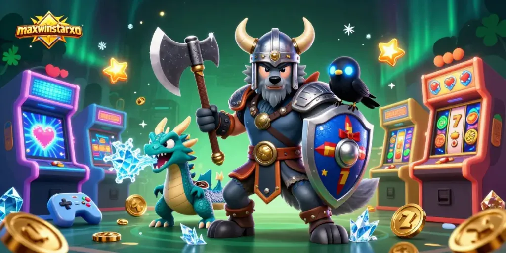 Experience the excitement of maxwinstarxo's colorful slots with engaging characters and casino elements.