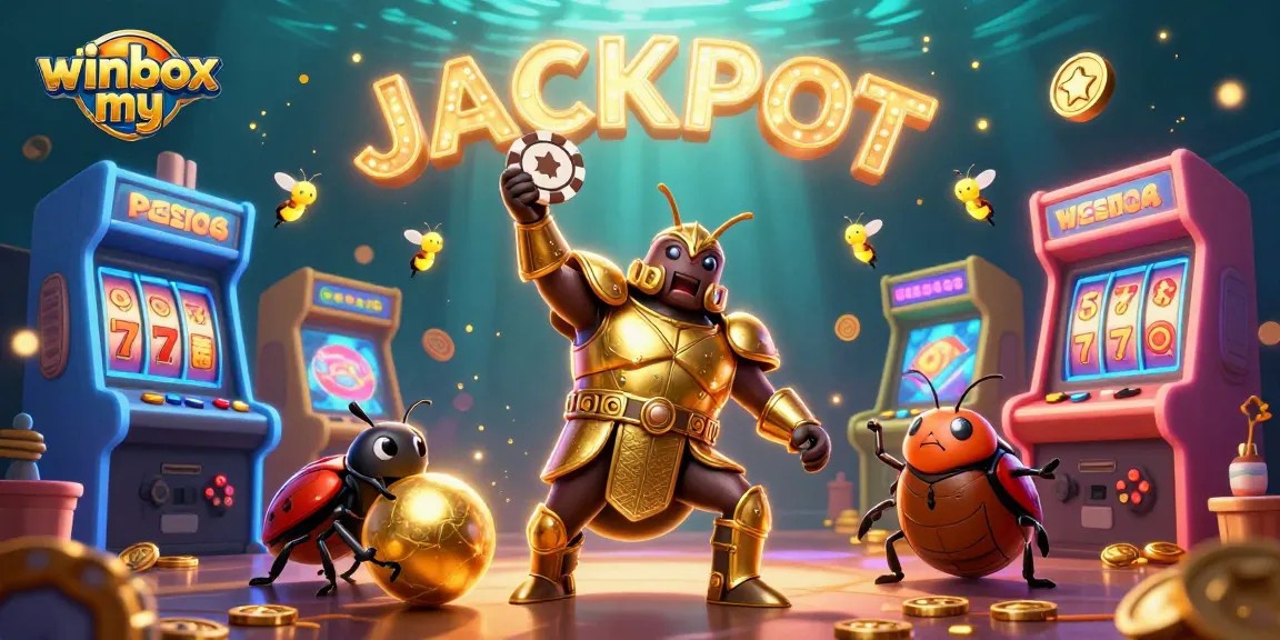 Experience the excitement of winbox my with a jackpot scene featuring characters and casino game elements.