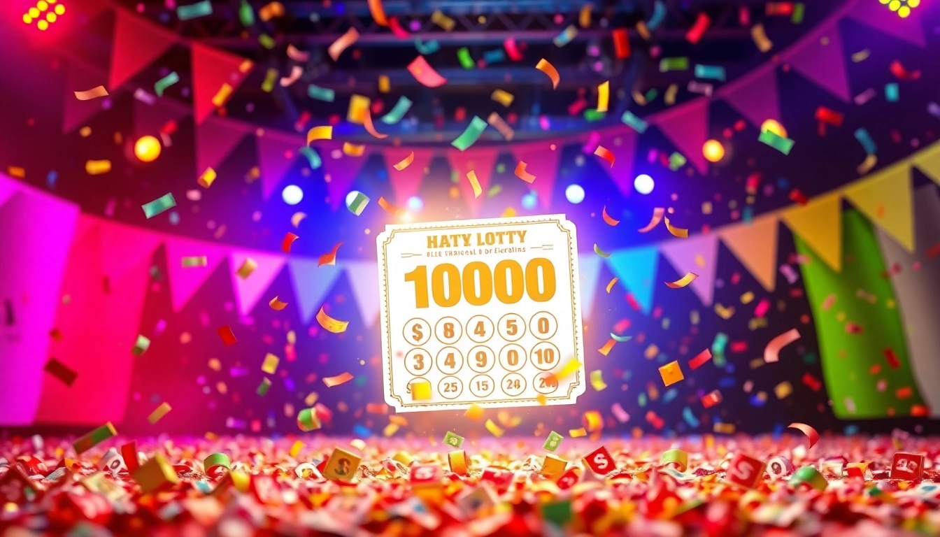 Menampilkan tiket lotere berkilau dengan simbol kemenangan dan kegembiraan dari https://festivalcondo.deals-gta.com.