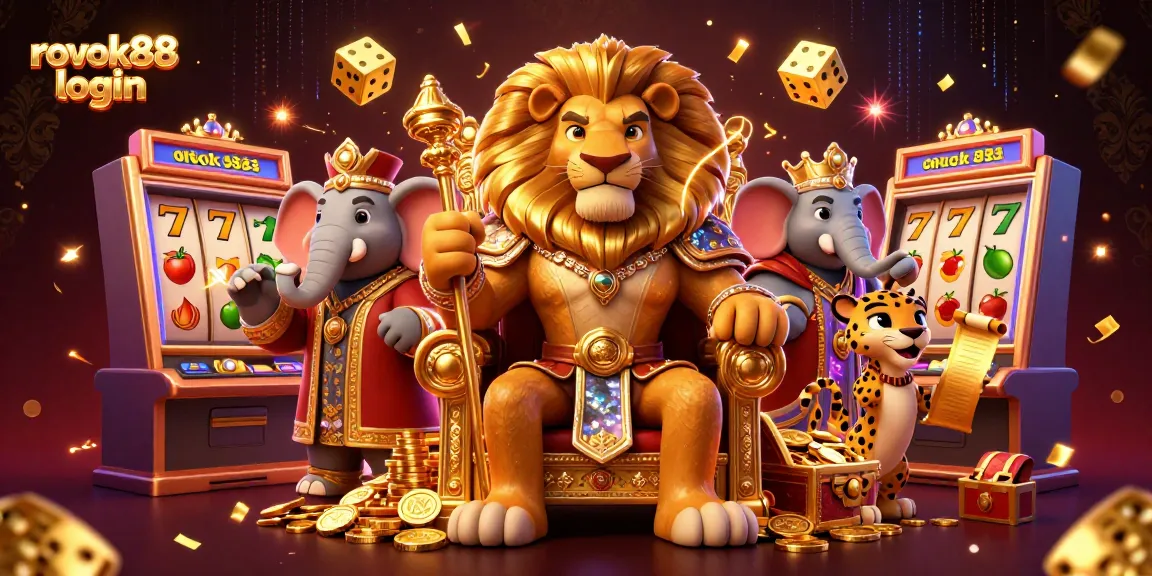 Experience the thrill of winning with rokok88 login in this dynamic casino scene featuring a royal lion, wise elephant, and swift cheetah.