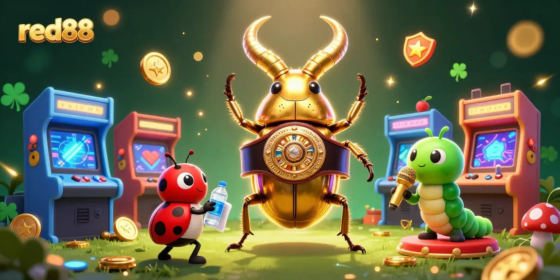 Watch red88 engage in an animated boxing match while surrounded by casino-themed game elements and vibrant colors.